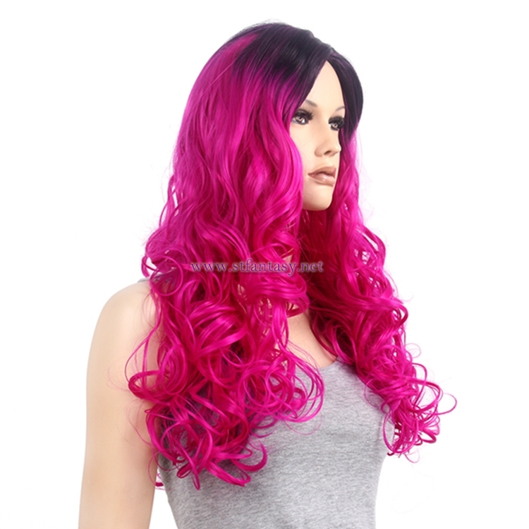 Wholesale Anime Wigs Cosplay Dark Pink Long Curly Synthetic Hair Wig For Women