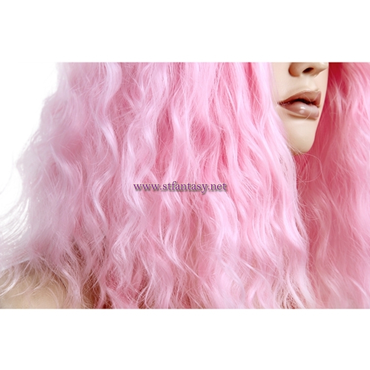 18 Inch Ombre Pink Wig Cosplay Kinky Curly Synthetic Wigs For Halloween