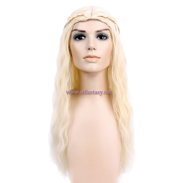 Fantasywig Wholesale Cosplay Wig For Dragon Mother Queen Long Curly Blonde Braided Wig For Halloween