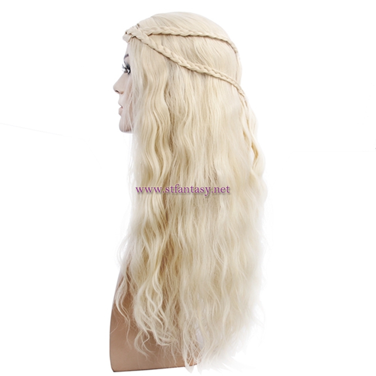 Fantasywig Wholesale Cosplay Wig For Dragon Mother Queen Long Curly Blonde Braided Wig For Halloween