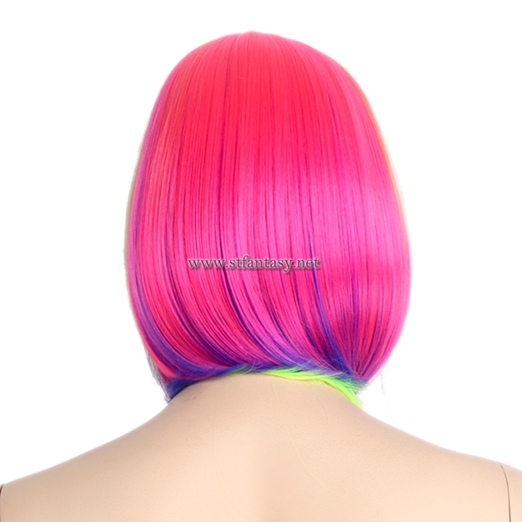 ST Wholesale Super Party Wigs Colorful Synthetic Hair Short Straight Wig For Halloween