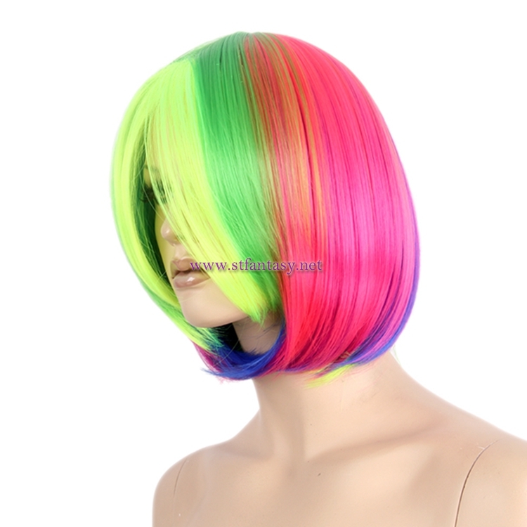 ST Wholesale Super Party Wigs Colorful Synthetic Hair Short Straight Wig For Halloween