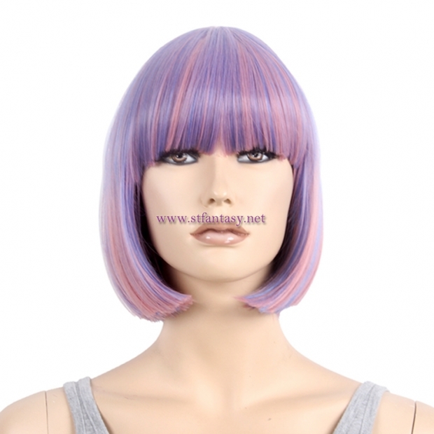 Wholesale Party Wigs Good Quality Rainbow Synthetic Hair Short Straight Wig For Halloween