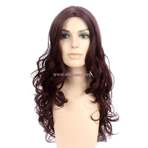 Wonder Woman Diana Cosplay Wig Burgundy Long Curly Synthetic Wig For Halloween