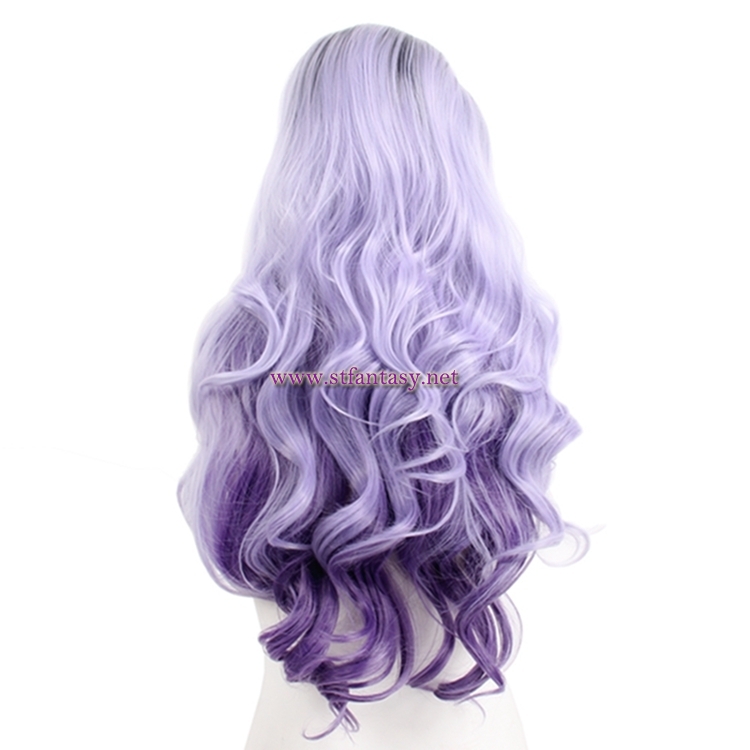 Cheap Wholesale Lace Front Wigs Purple Gradient Long Curly Synthetic Hair Wig For Party