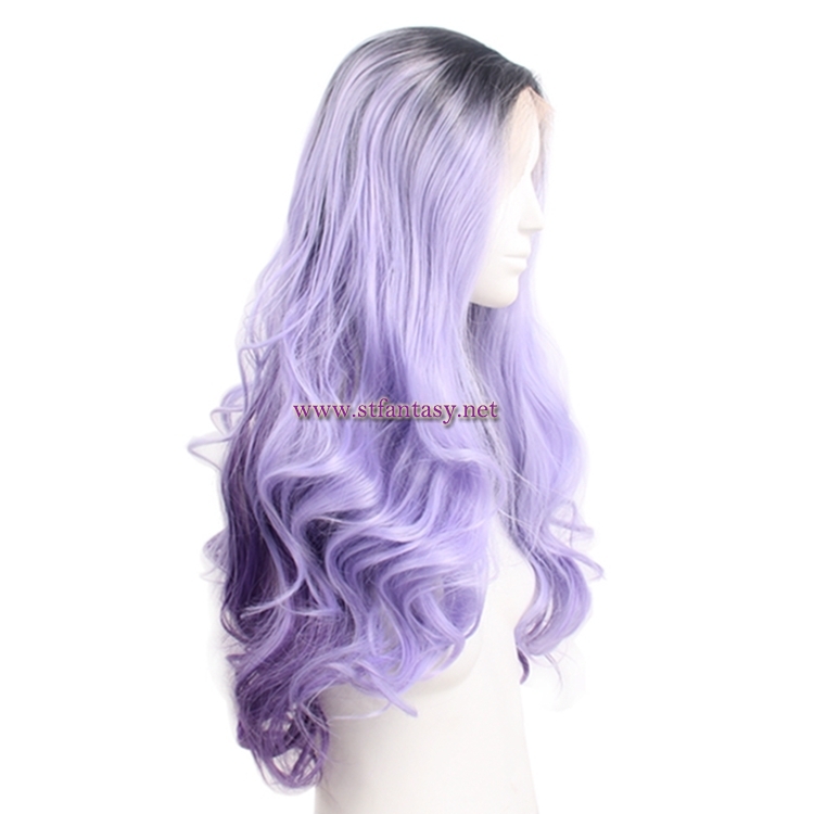 Cheap Wholesale Lace Front Wigs Purple Gradient Long Curly Synthetic Hair Wig For Party