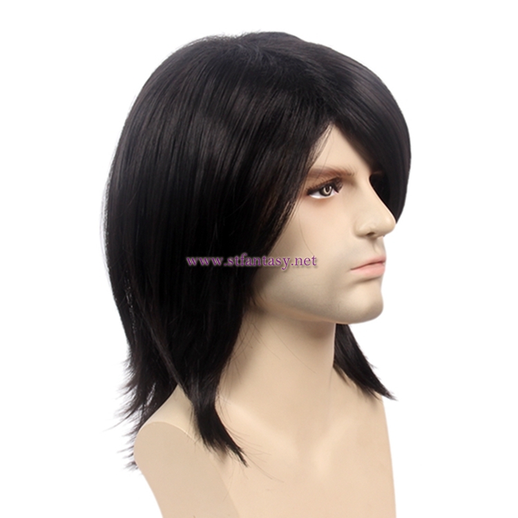 Fantasywig Best Wig For Men Middle-Length Black Straight Wig With Bangs