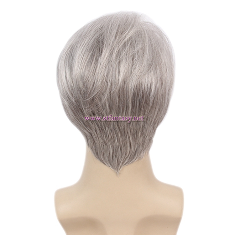 Mens Hair Pieces Manufacturers Silver Grey Wig Cosplay Synthetic Short Wig For Men