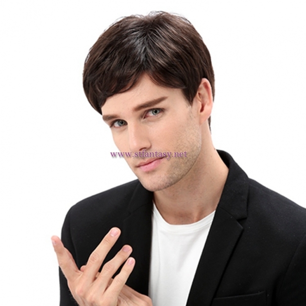 Fantasywig Wholesale High Quality Mens Wigs Synthetic Hair Brown Short Wig For Men