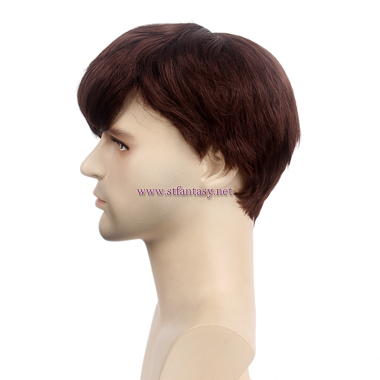 Guangzhou Hair Wig Factory Burgundy Short Straight Real Hair Wigs For Men