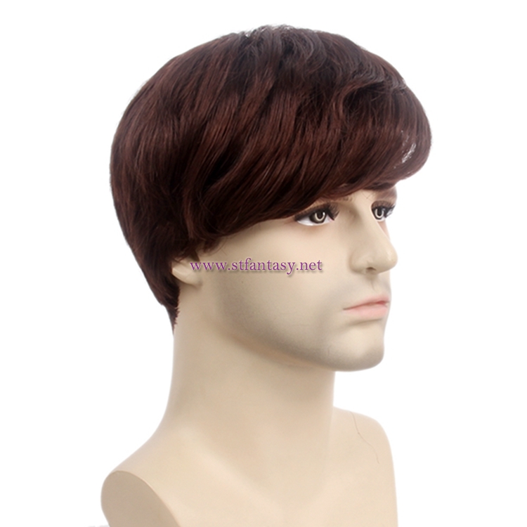 Guangzhou Hair Wig Factory Burgundy Short Straight Real Hair Wigs For Men