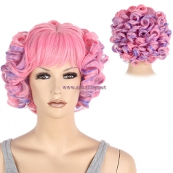 Guangzhou Party Wigs Wholesale Purple Mixed Pink Deep Curly Short Hair Wig For Women