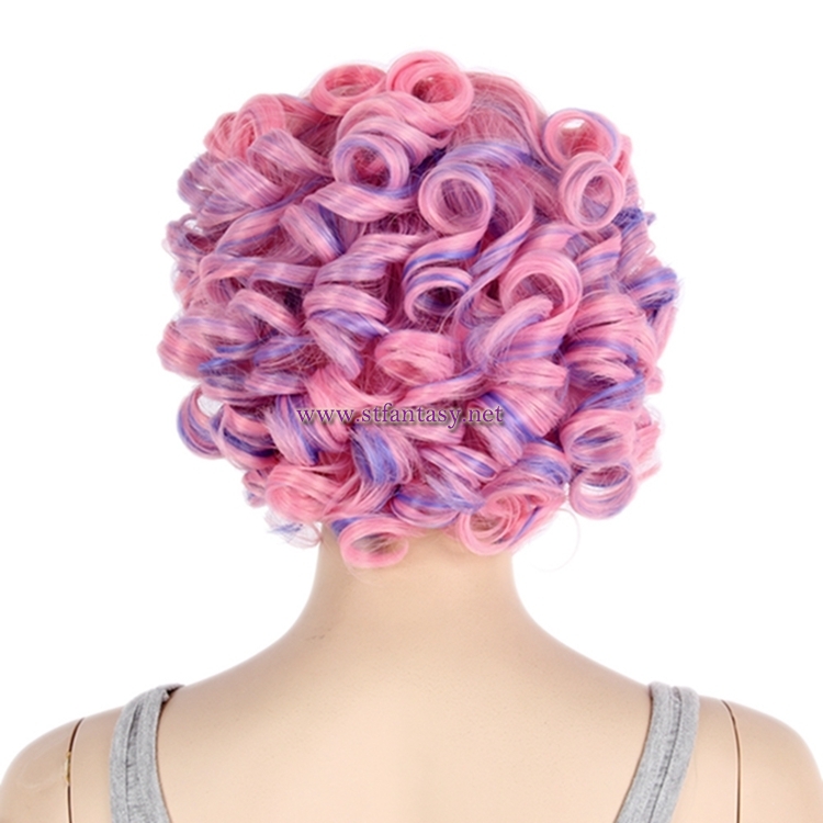 Guangzhou Party Wigs Wholesale Purple Mixed Pink Deep Curly Short Hair Wig For Women