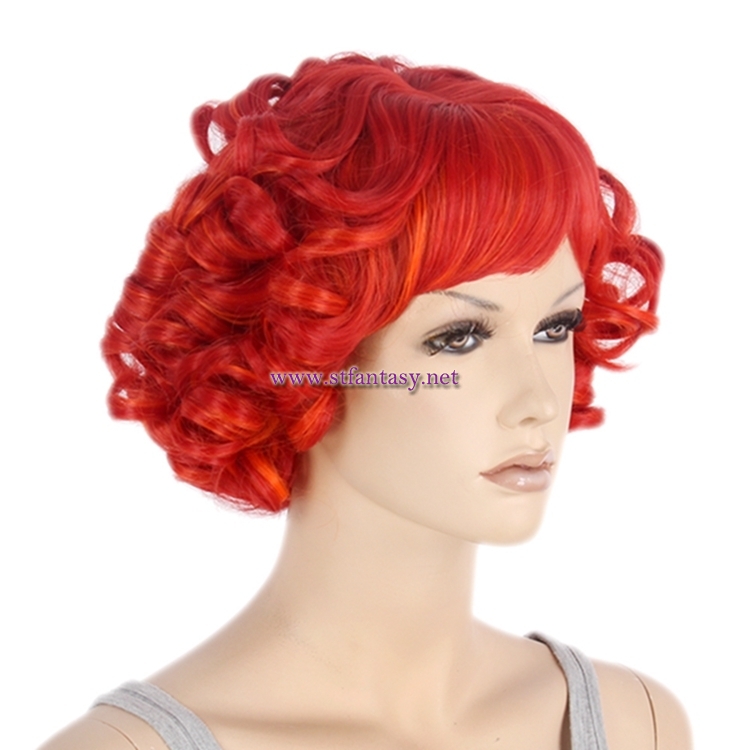 China Wigs Suppliers Red Synthetic Hair Short Curly Wig For Party