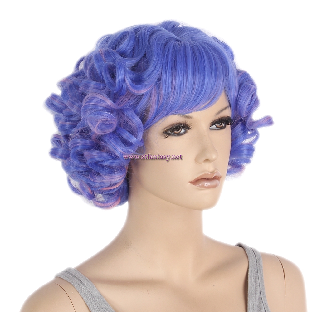 China Synthetic Wigs Wholesale Blue Mixed Color Short Curly Hair Wigs For Party