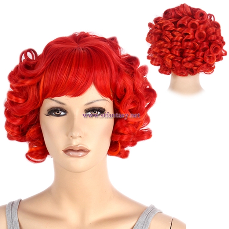 China Wigs Suppliers Red Synthetic Hair Short Curly Wig For Party