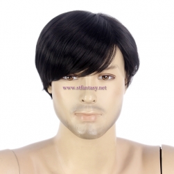 Men Short Hair Wig-12 Inch Black Straight Short Wig With Bangs For Men