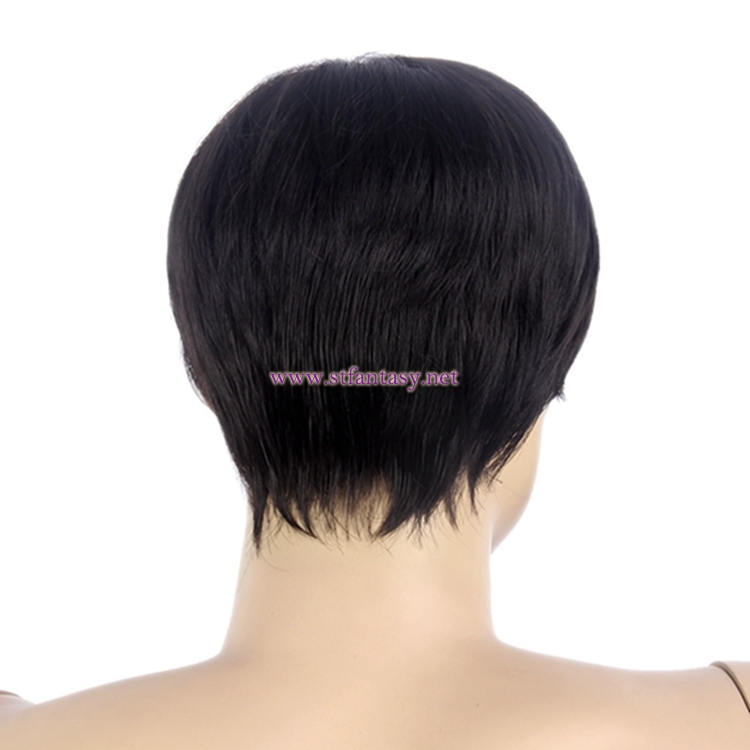 Men Short Hair Wig-12 Inch Black Straight Short Wig With Bangs For Men