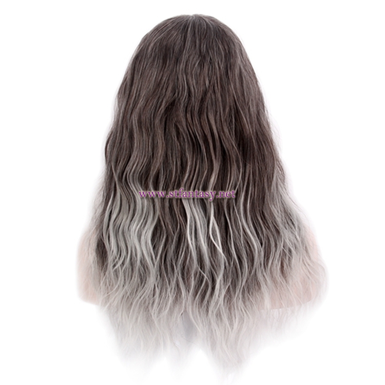 Silver Grey Ombre Wig-Wholesale Synthetic Long Curly Hair Wig With Bangs For Women