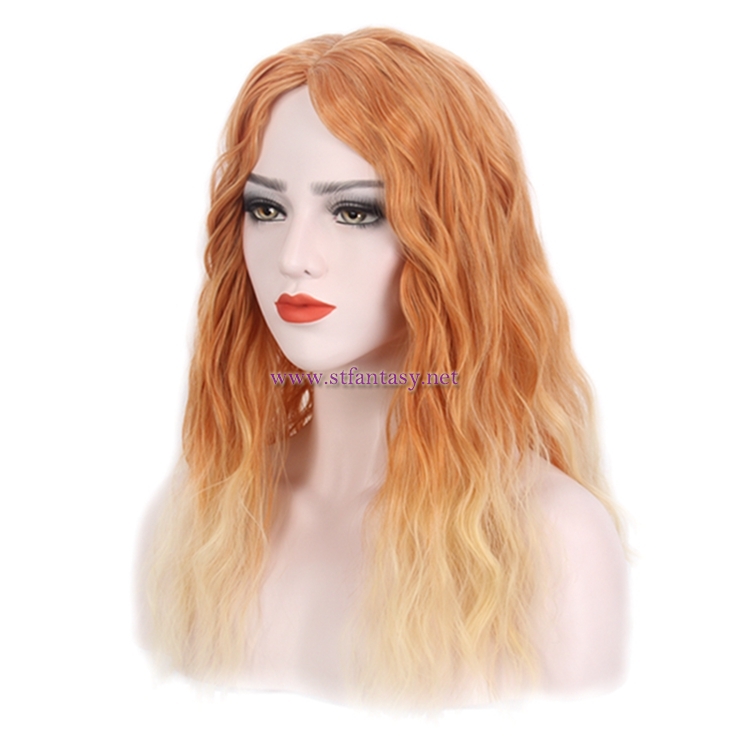 Party Wig For Women-Wholesale Ombre Golden Orange Long Curly Hair Wig Factory Price Sale