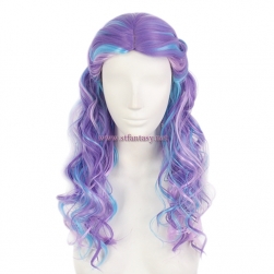 Colorful Long Curly Wig-Purple Mixed Blue Color Heat High Temperature Synthetic Hair Wig For Party