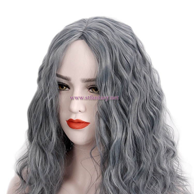 Guangzhou Wig-Wholesale Vogue Mid-Length Linen Gray Hair Synthetic