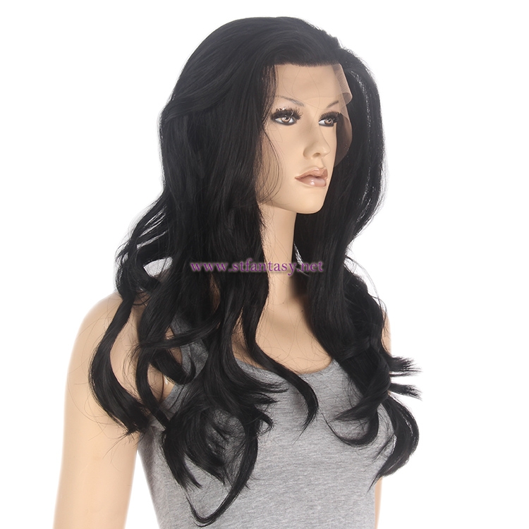 Synthetic Lace Front Wig-Wholesale Good Quality 26" Black Curly Lace Wig Supplier