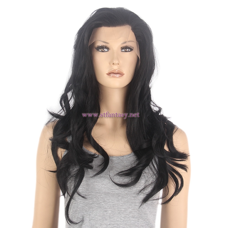 Synthetic Lace Front Wig-Wholesale Good Quality 26" Black Curly Lace Wig Supplier