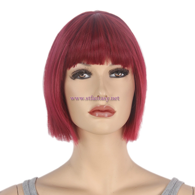 ST Fantasy Wig- Short Straight Brick Red Bob  Cosplay Wig Factory