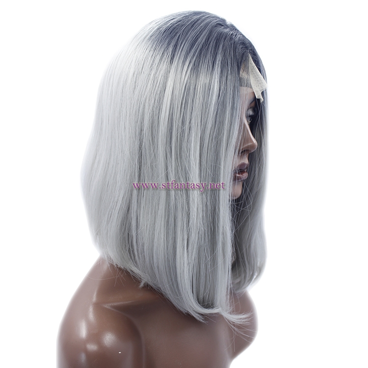 China Wig Supplier- Black Ombre Gray Straight Synthe Lace Front