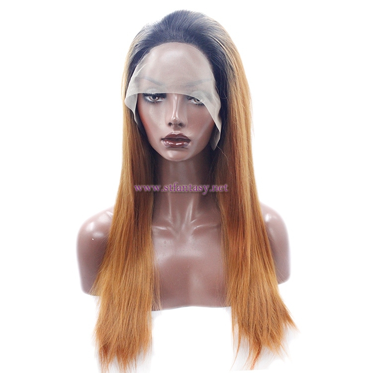 China  Wig Supplier-Ombre Brown Straight Synthetic Lace Front Wig