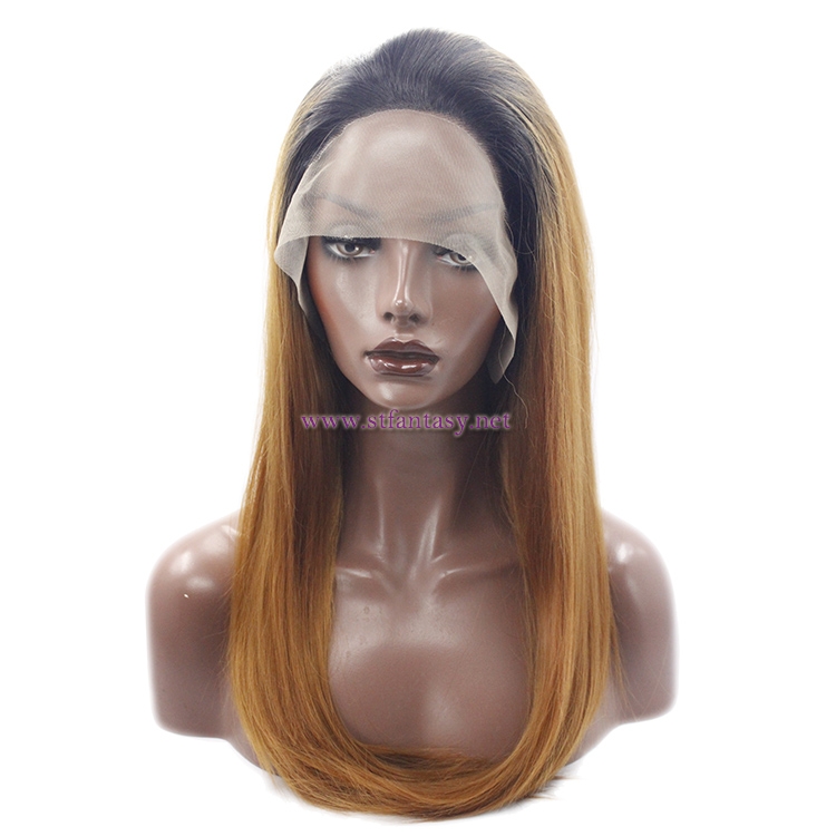 China  Wig Supplier-Ombre Brown Straight Synthetic Lace Front Wig