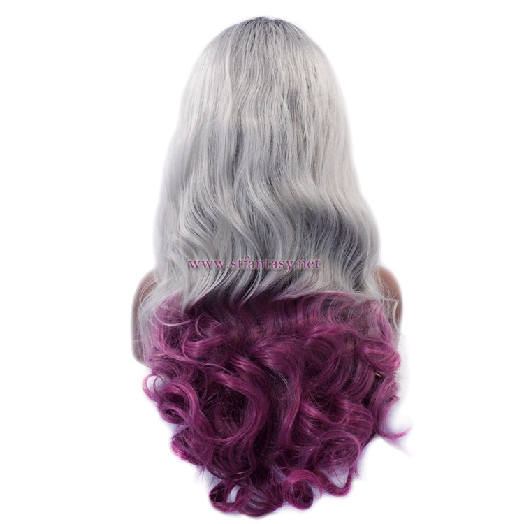 Two Tone Color  Wig- Long Curly Synthetic Lace Front Wig for Women