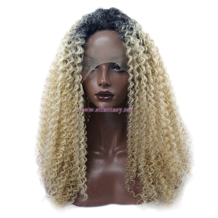 Short Afro Wig-Wholesale  Light  Yellow Curly Synthetic Lace Front Wig