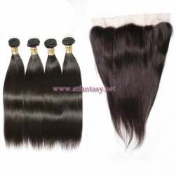 ST Fantasy Brazilian Straight Hair Lace Frontal Closure With 4Bundles Natural Color