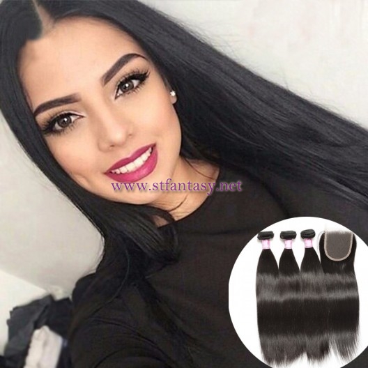 ST Fantasy Malaysian Straight Lace Closure 4*4Inch With Human Hair 3Bundles