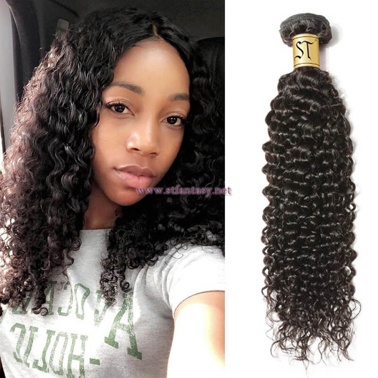 ST Fantasy Malaysian Jerry Curly Human Hair 3Bundles Weft Natural Color