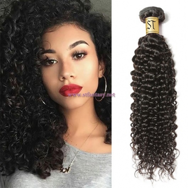 ST Fantasy Malaysian Jerry Curly Human Hair 3Bundles Weft Natural Color