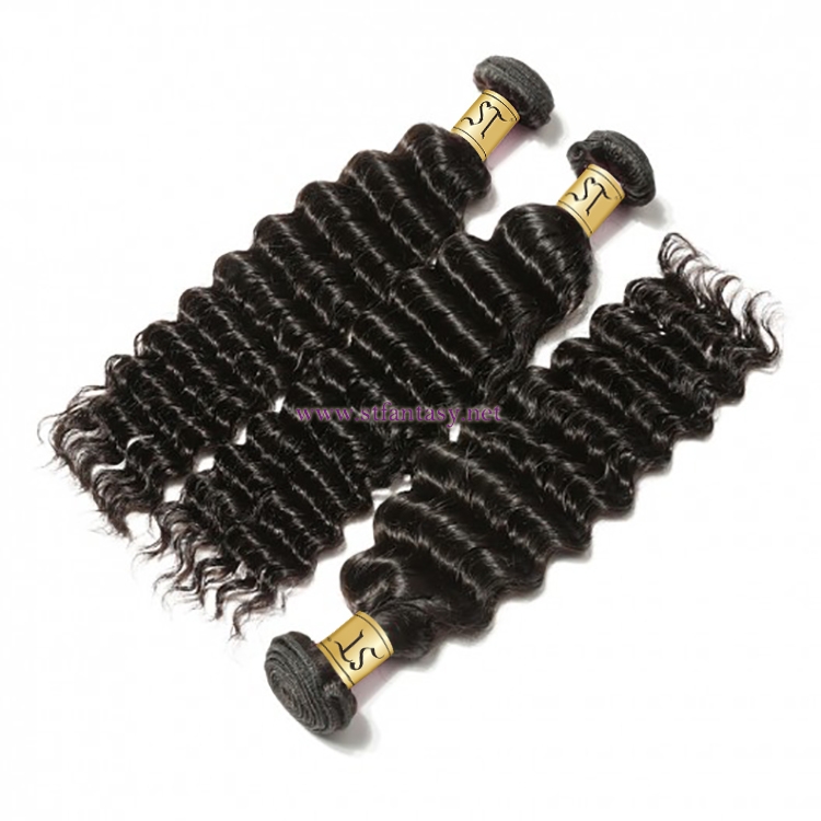 ST Fantasy Indian Virgin Deep Wave Hair Weave 3Bundles Deals