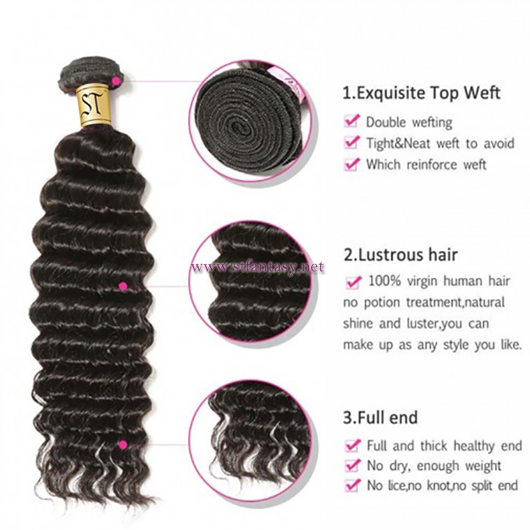 ST Fantasy 4Bundles Peruvian Deep Wave Virgin Hair Weave Natural Color