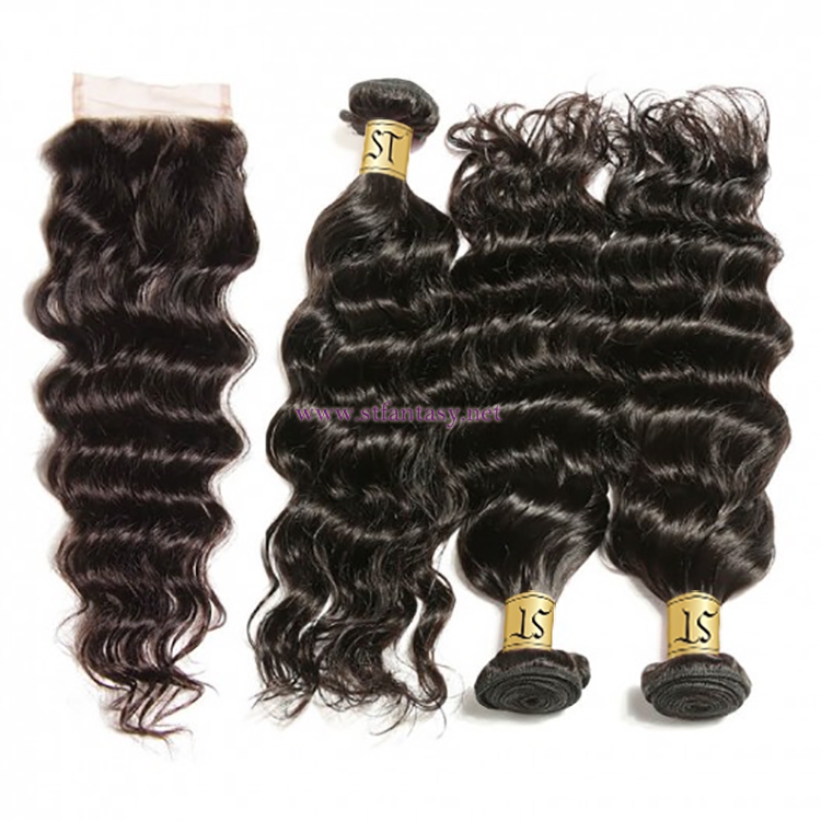 ST Fantasy Brazilian Natural Wave 3 Bundles With Closure Virgin Hair On Sale