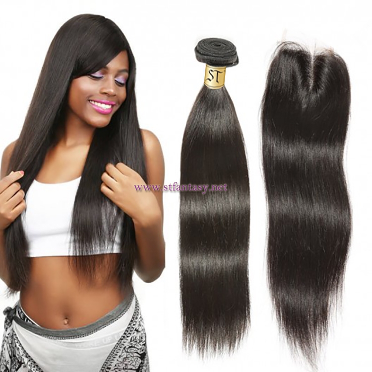 ST Fantasy Malaysian Straight Lace Closure 4*4Inch With Human Hair 3Bundles