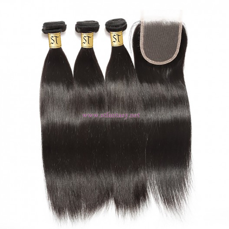 ST Fantasy Peruvian Straight Hair 3Bundles With Lace Closure