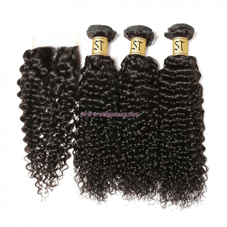 ST Fantasy Best Curly Malaysian Virgin Hair 3Bundles With Lace Closure