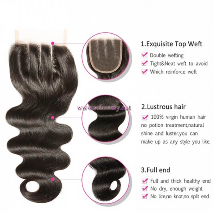 ST Fantasy Indian Human Hair Body Wave 4Bundles With Lace Closure