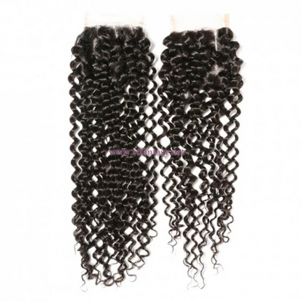 ST Fantasy Human Hair 4Bundles With Curly Peruvian Lace Closure