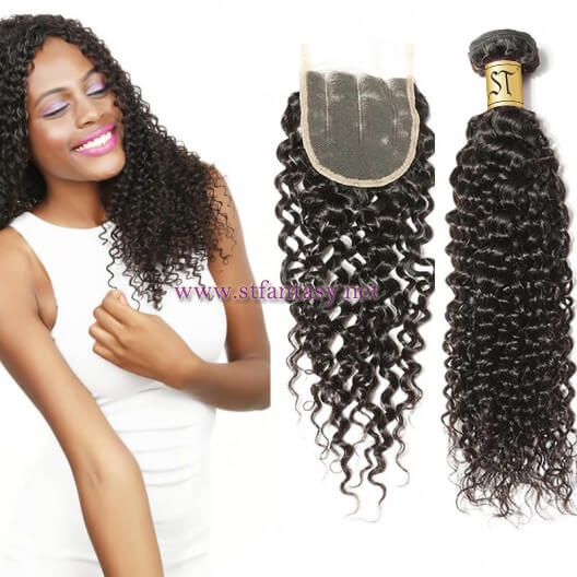 ST Fantasy Malaysian Human Hair Curly 4Bundles With Closure