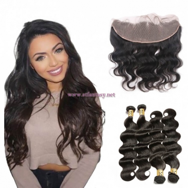 ST Fantasy Human Hair Lace Frontal Closure With 4Bundles Brazilian Body Wave