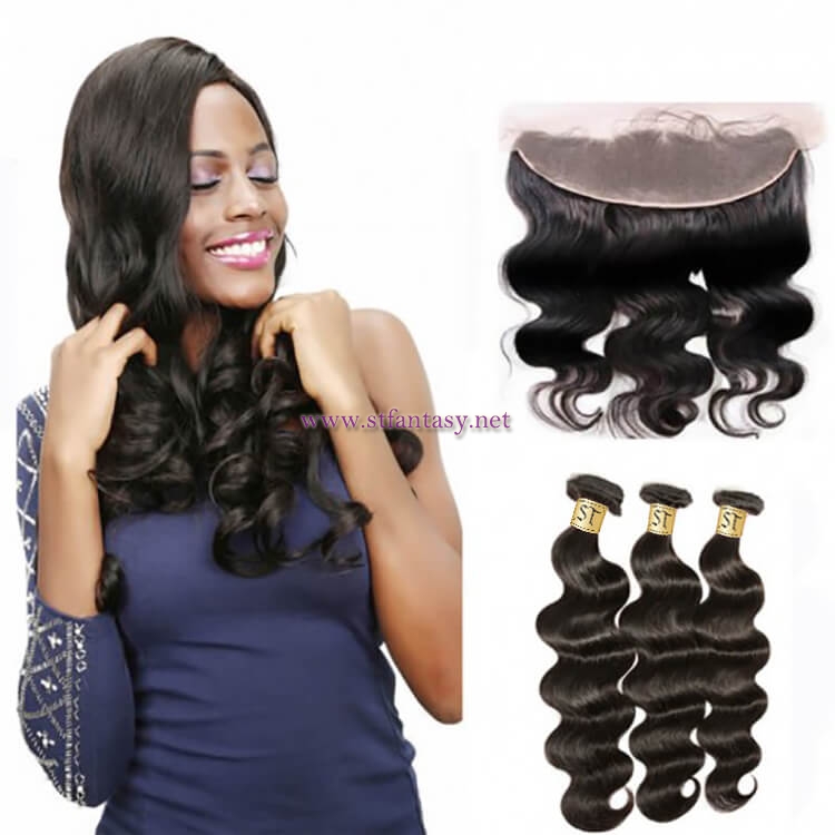 ST Fantasy Indian Hair Lace Frontal Closure With 3Bundles Body Wave Weft