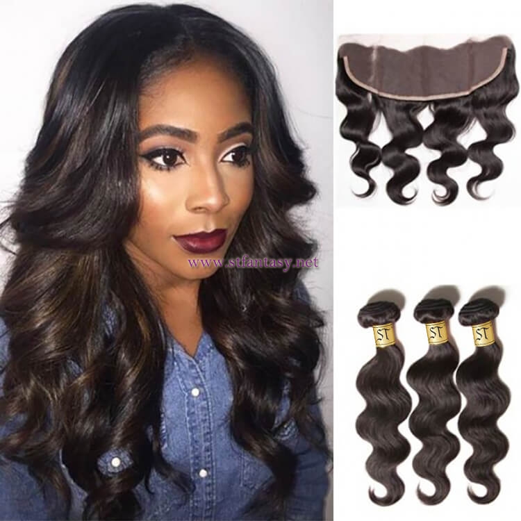 ST Fantasy Indian Hair Lace Frontal Closure With 3Bundles Body Wave Weft